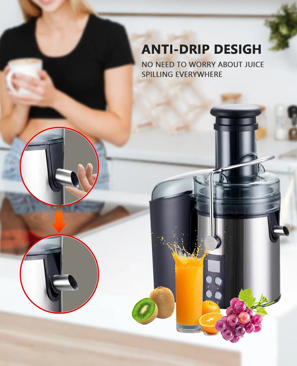 3" Feed Chute Centrifugal Juicer with Stainless Steel Filter J8267