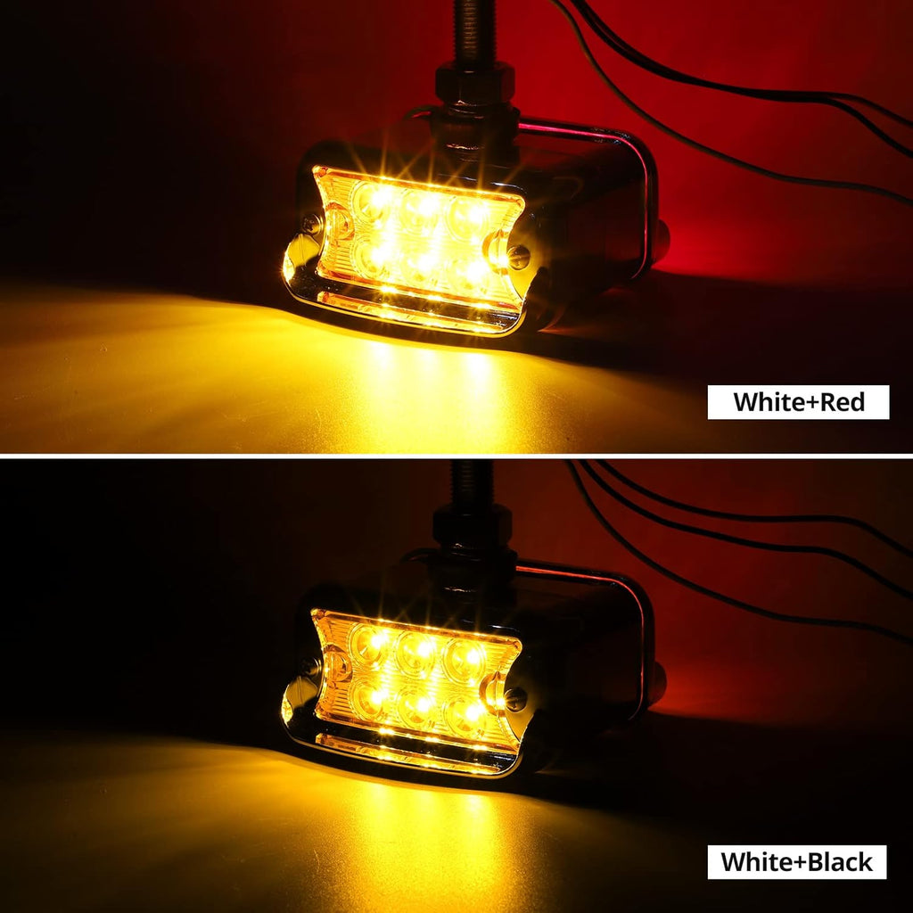 2Pcs Amber/Red 6 LED Double Face Rectangular Chrome Utility Lights S6028