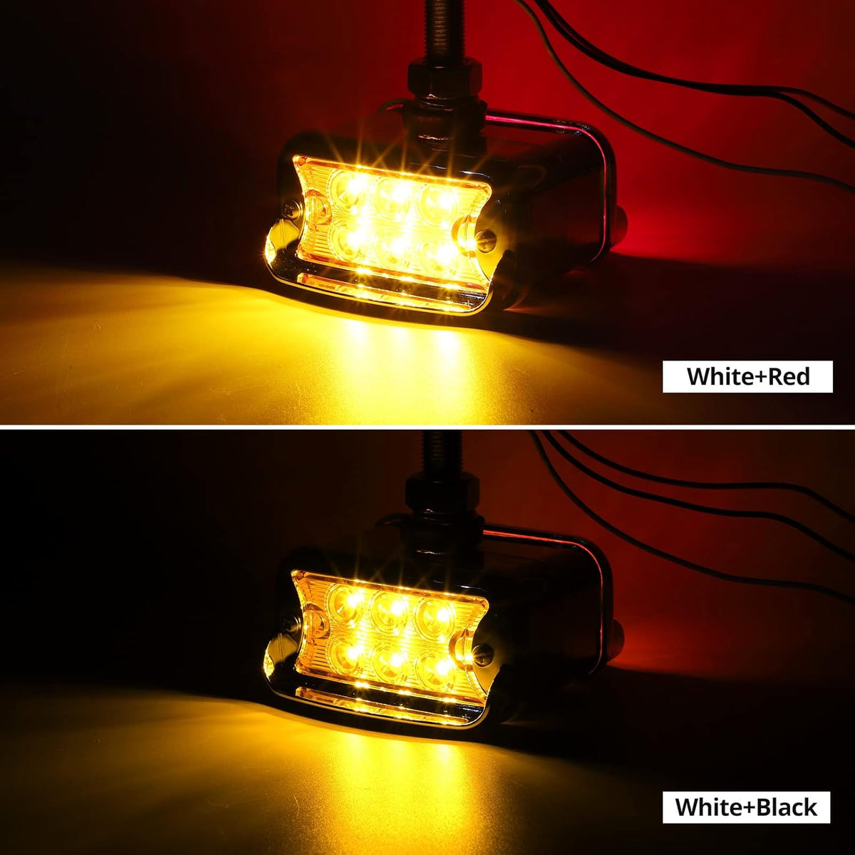 2Pcs Amber/Red 6 LED Double Face Rectangular Chrome Utility Lights S6028