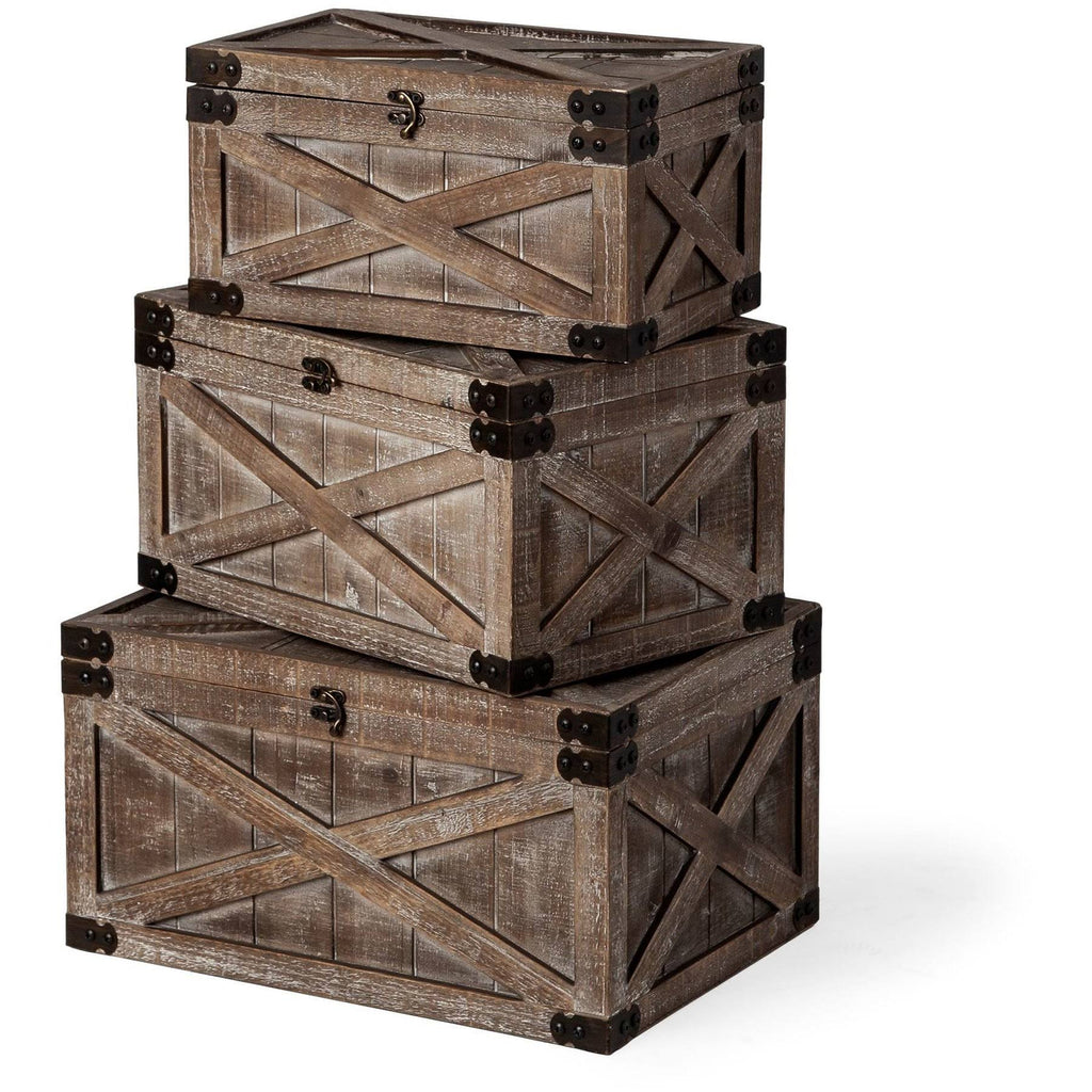 Set of Three Brown Wooden Decorative Boxes K2743