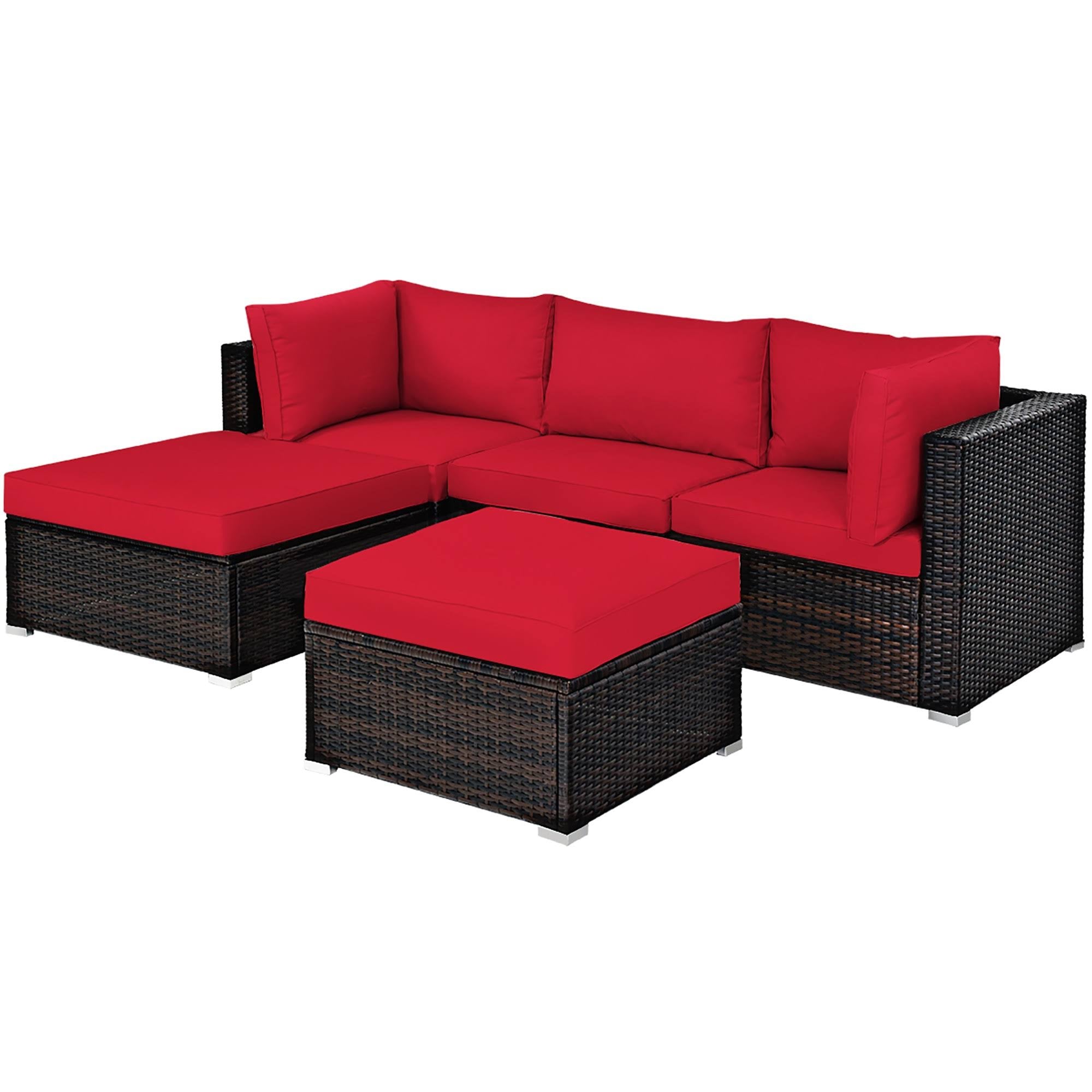 Red 5 Piece Patio Rattan Furniture Set O49104