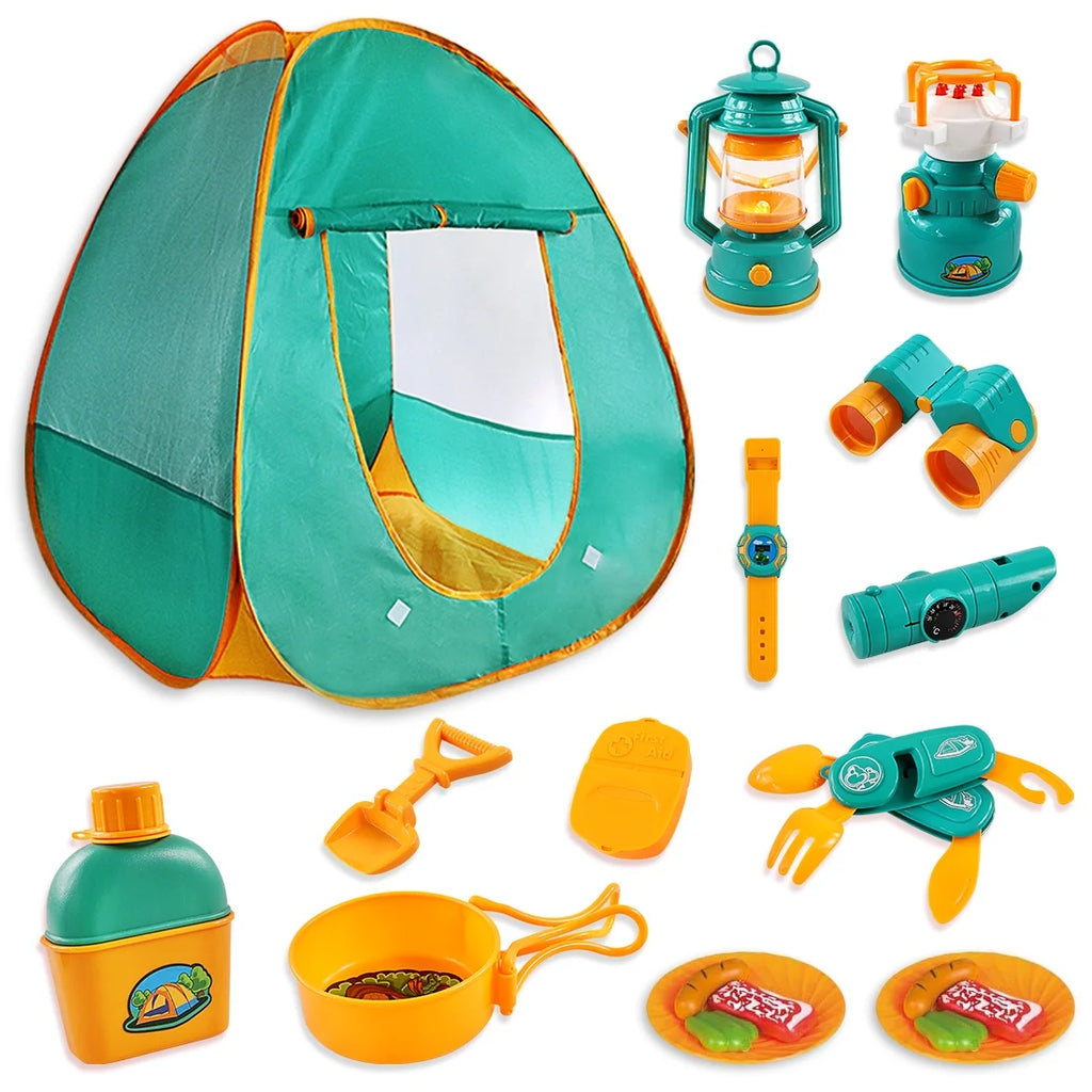 Kids Camping Play Tent Gear Set with Pretend Equipment Tool Toys J472
