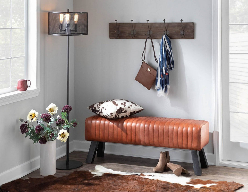 Industrial Bench in Black Wood and Brown Leather U926