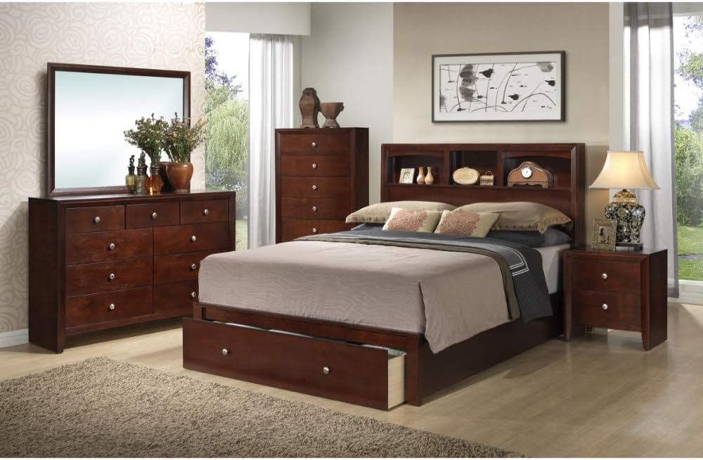 Brown Cal King Wooden Bed With Storage K3700