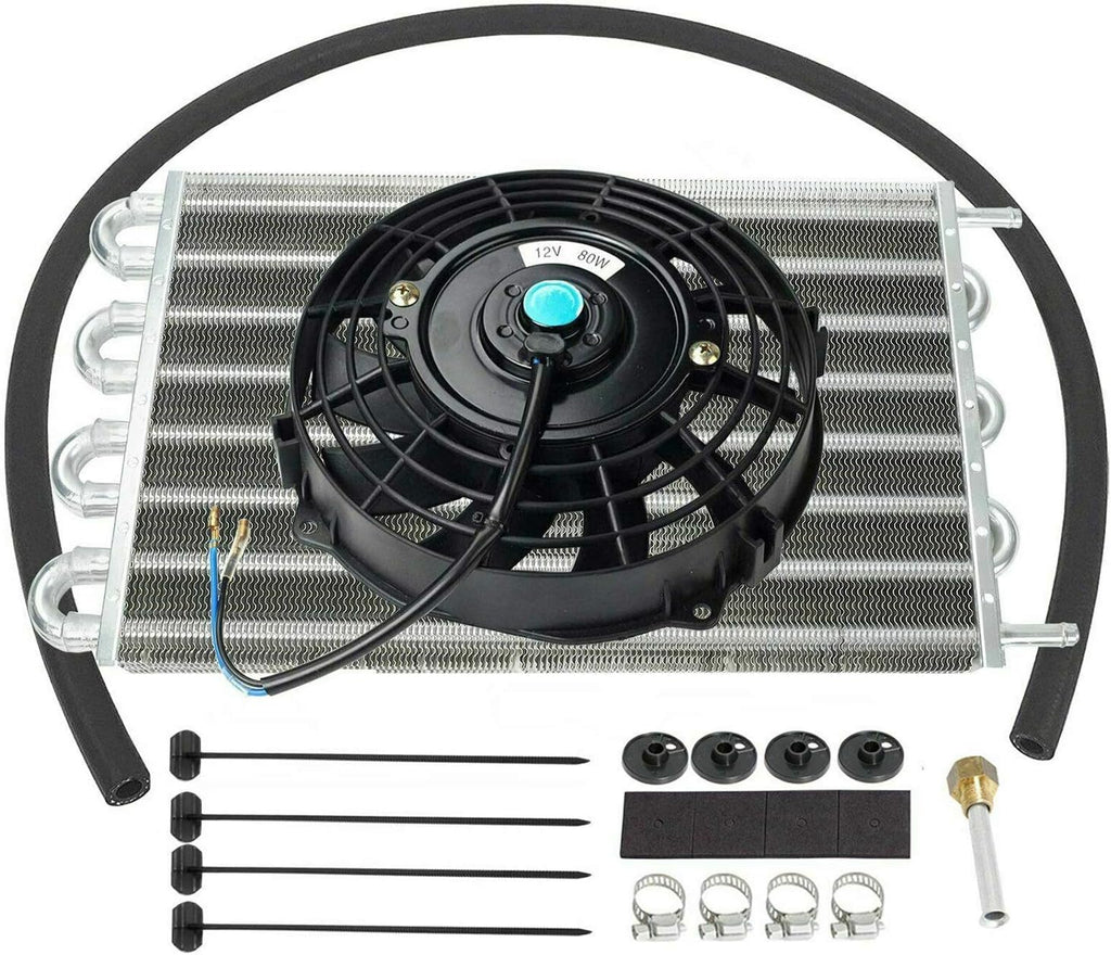 15-1/2" Oil Cooler 7" Black 10 Blades Cooling Fan Kit Radiator Transmission Aluminum Pack of 2 S24754