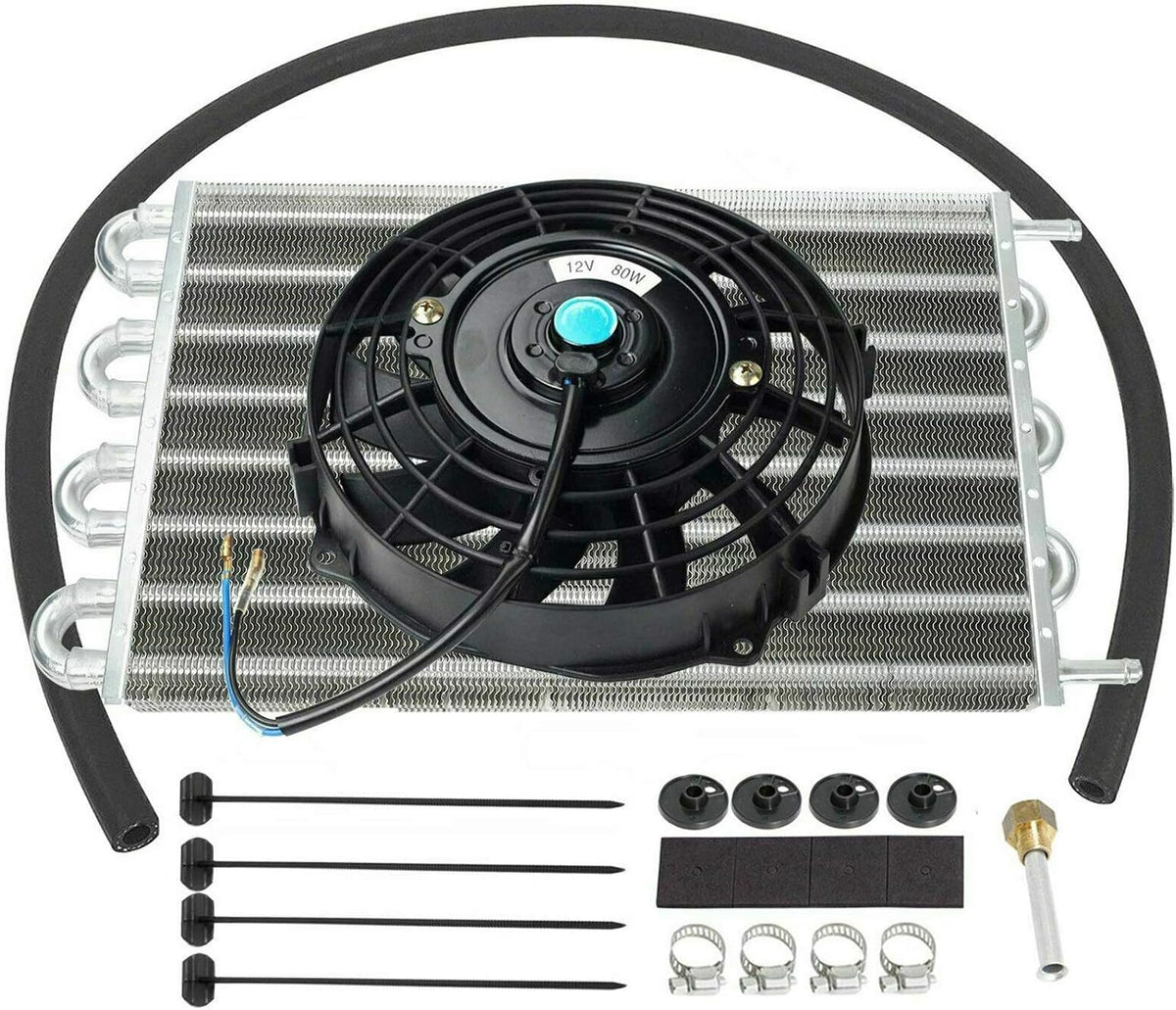 15-1/2" Oil Cooler 7" Black 10 Blades Cooling Fan Kit Radiator Transmission Aluminum Pack of 2 S24754