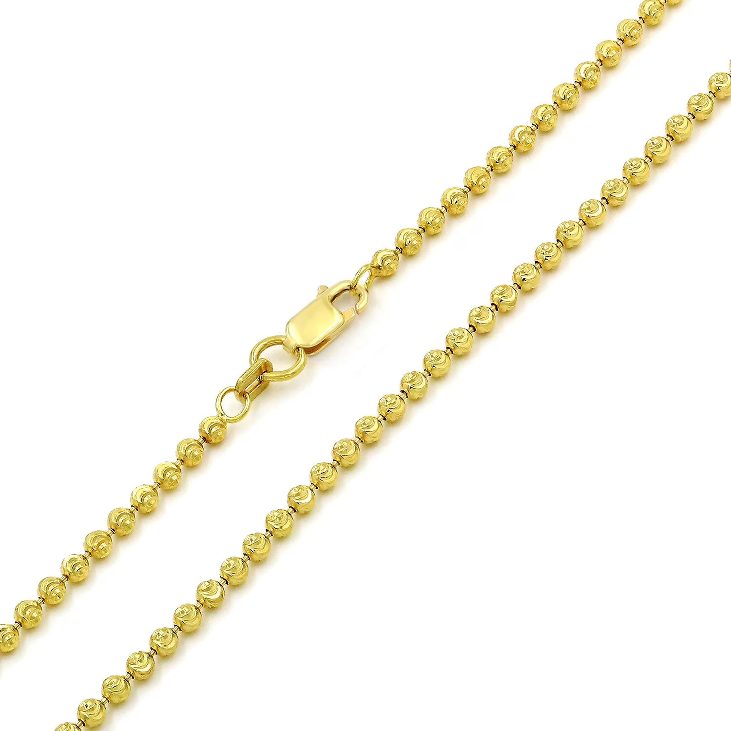 14K Yellow Gold 2.5mm Ball Bead Moon Cut Chain Necklace W532287