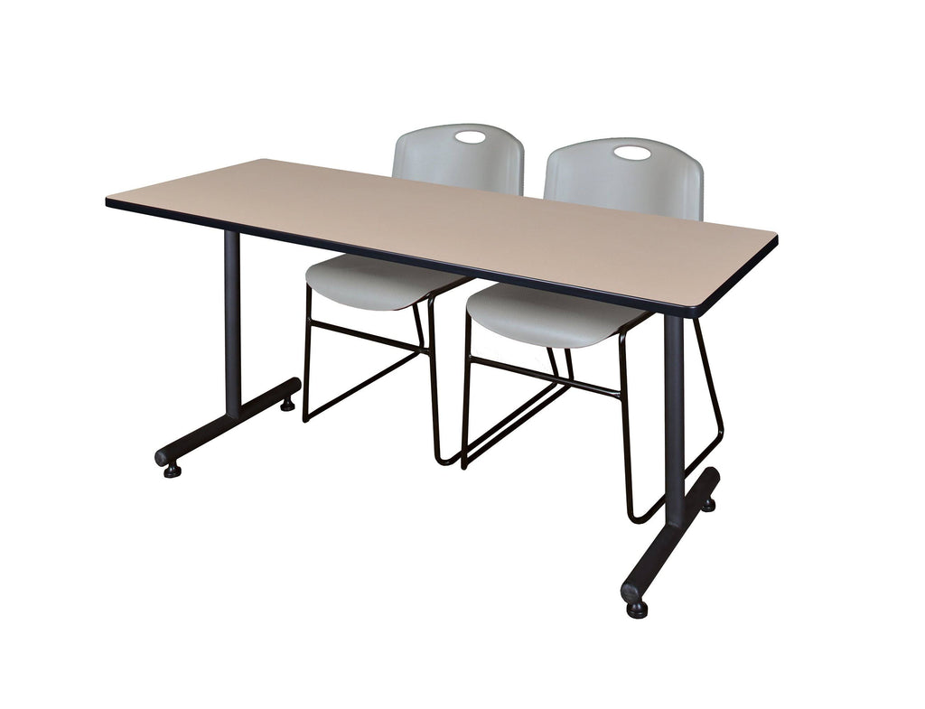Beige Training Table and 2 Grey Stack Chairs V13559
