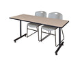 Beige Training Table and 2 Grey Stack Chairs V13559