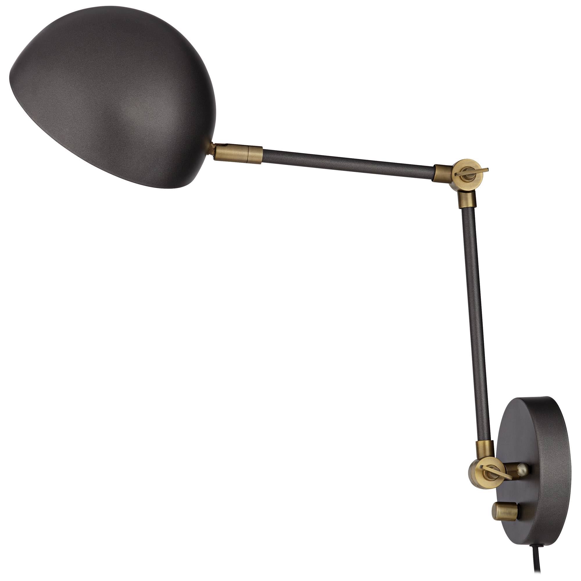 Industrial Swing Arm Wall Lamp Gunmetal Brass Plug-In Light Fixture Adjustable N868405