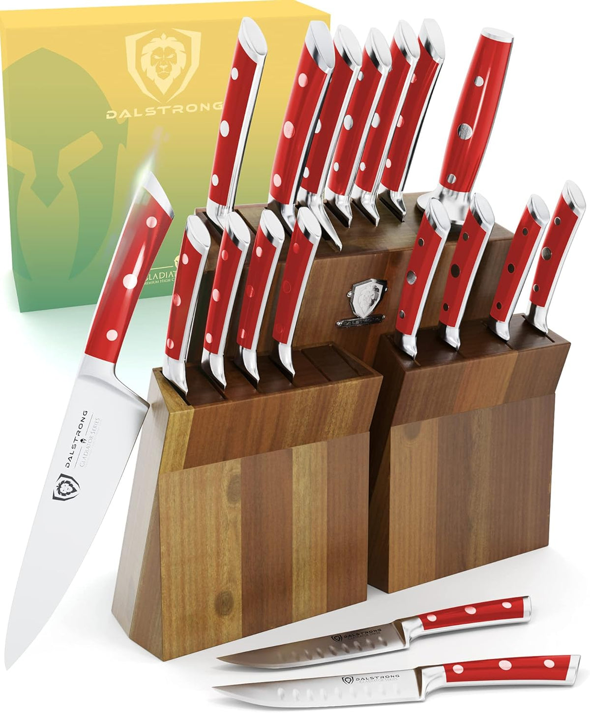8 Piece German HC Steel Knife Block Set with Acacia Wood Stand S378