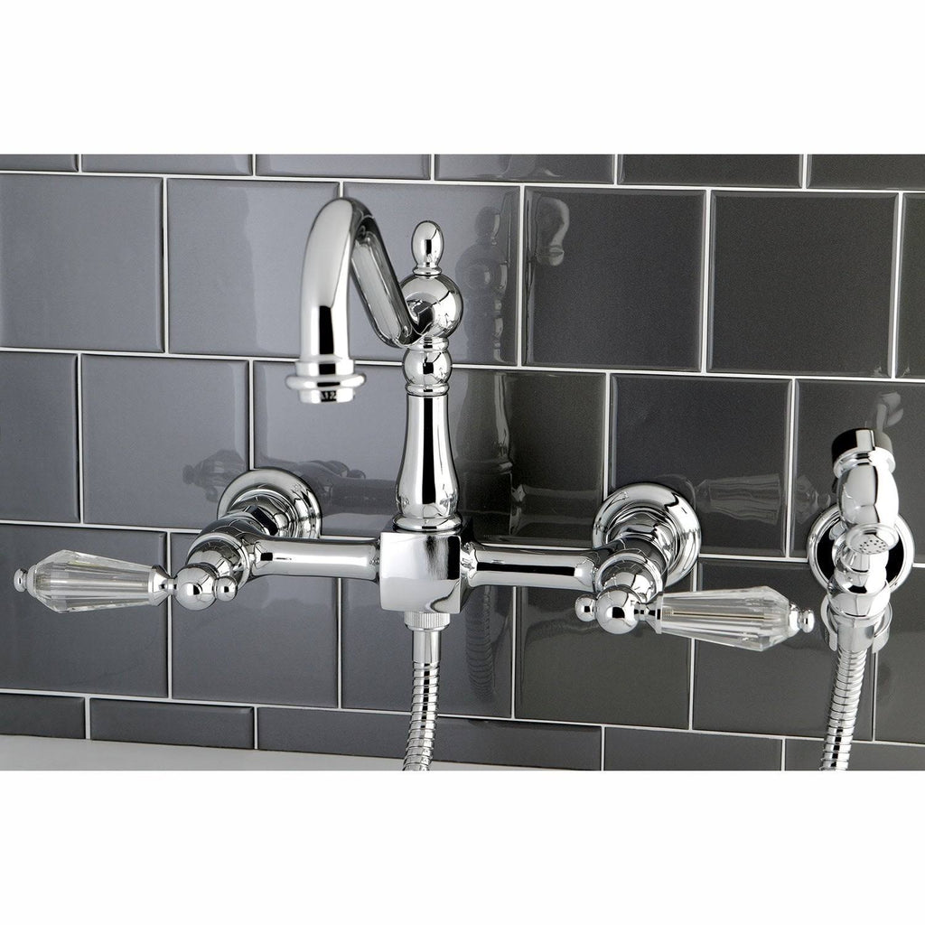 Polished Chrome Wall Mount Bridge Kitchen Faucet with Brass Sprayer U1559