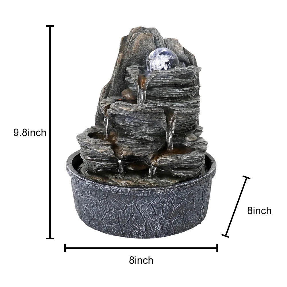 9.8'' Tabletop Water Fountain with LED Light, 4-Tiered Indoor Electric Resin Fountain H32012