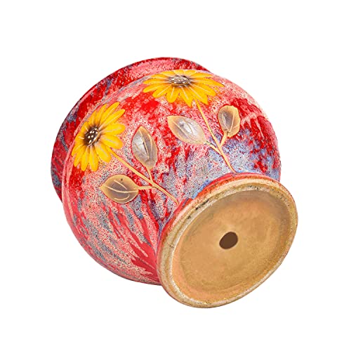 9 Inch Hand Painted Ceramic Planter Pot with Drainage Hole Y320