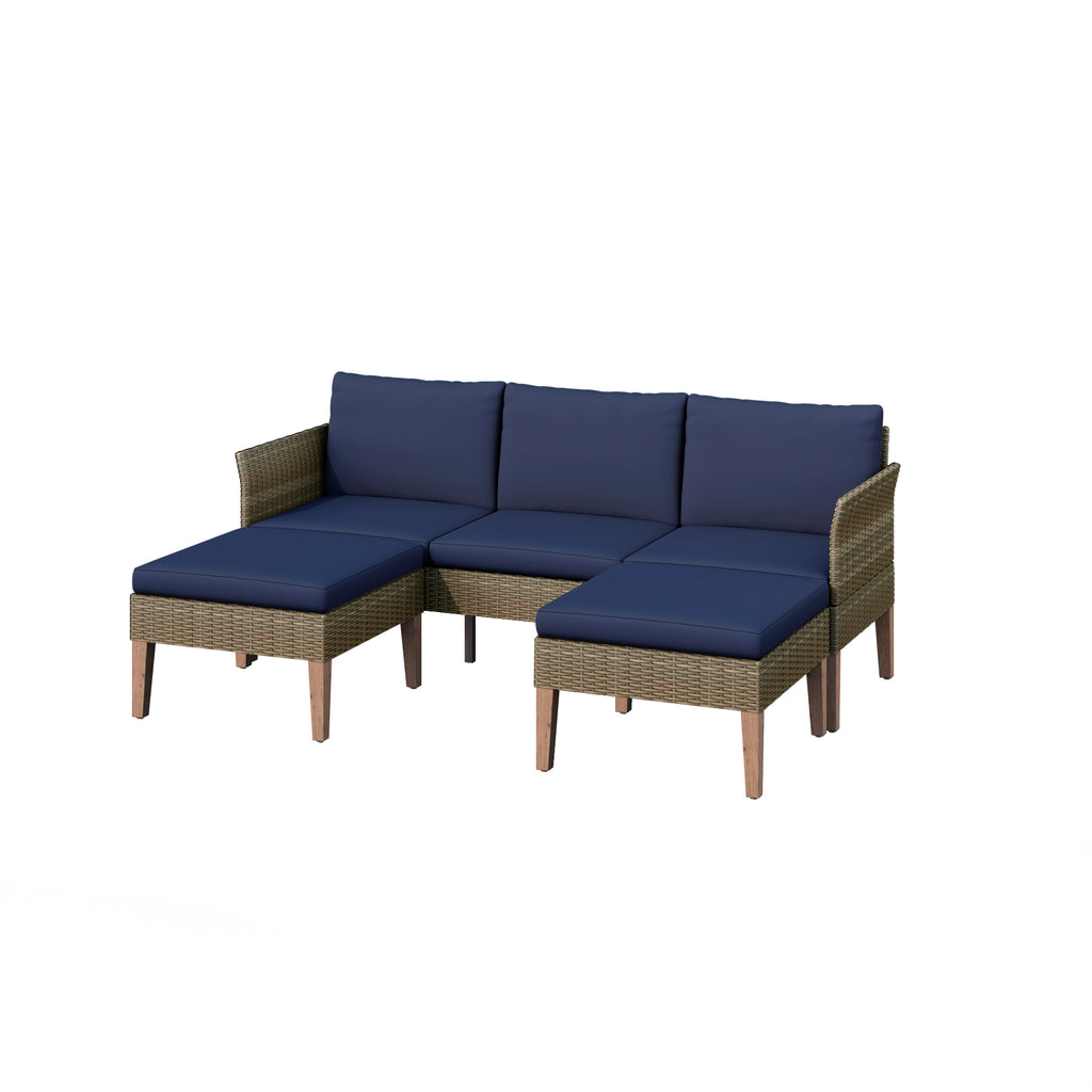 3-Piece Outdoor Conversation Set with Sofa and Ottomans in Brown Wicker D725