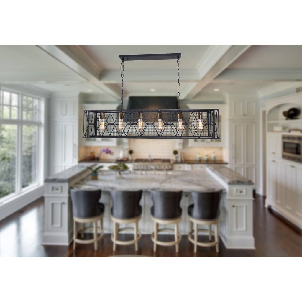 Black 5-Light Rectangular Cage Linear Kitchen Island Light I46484