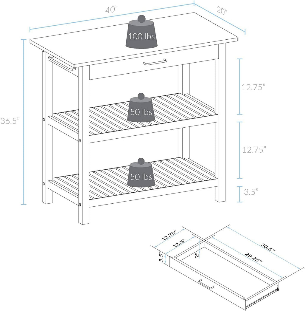 Natural/White Kitchen Island with Solid American Hardwood Top S6991