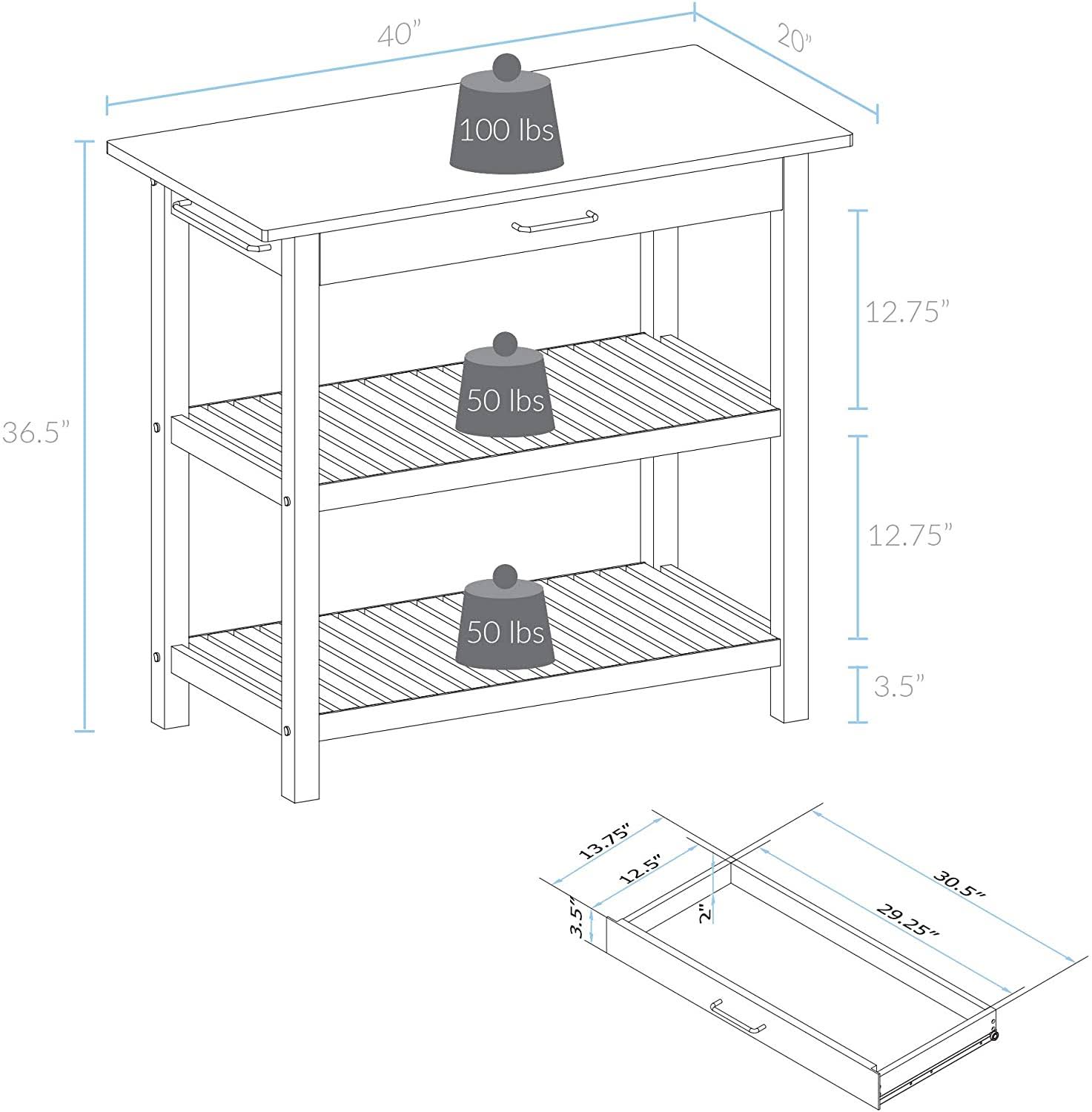 Natural/White Kitchen Island with Solid American Hardwood Top S6991