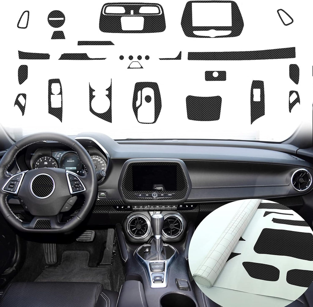 Carbon Fiber Texture Vinyl Wrap Center Console Dashboard Cover Interior Protective Decoration Accessories Sticker 28PCS Black G40336