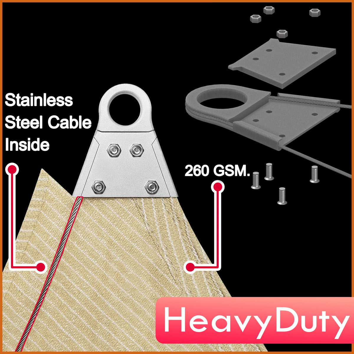 Black Square Sun Shade Sail Canopy Structure X601