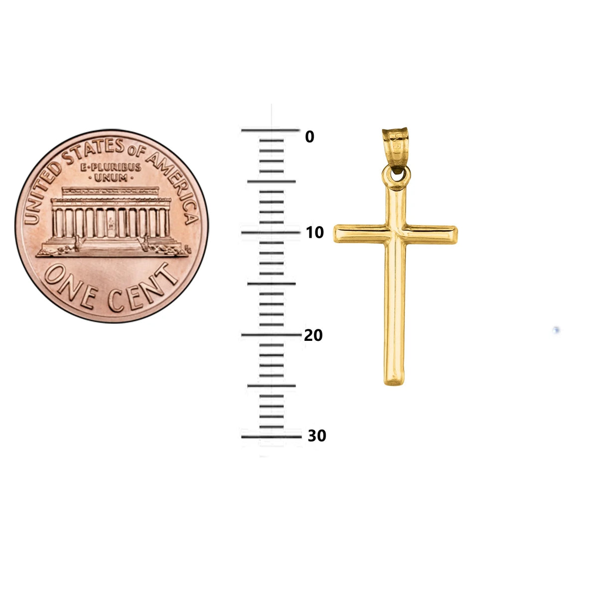 14K Yellow Gold Tubular Cross Pendant Necklace (18 inches) A985