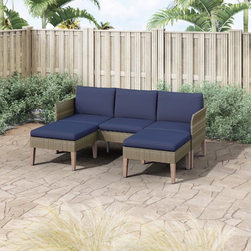 3-Piece Outdoor Conversation Set with Sofa and Ottomans in Brown Wicker D725