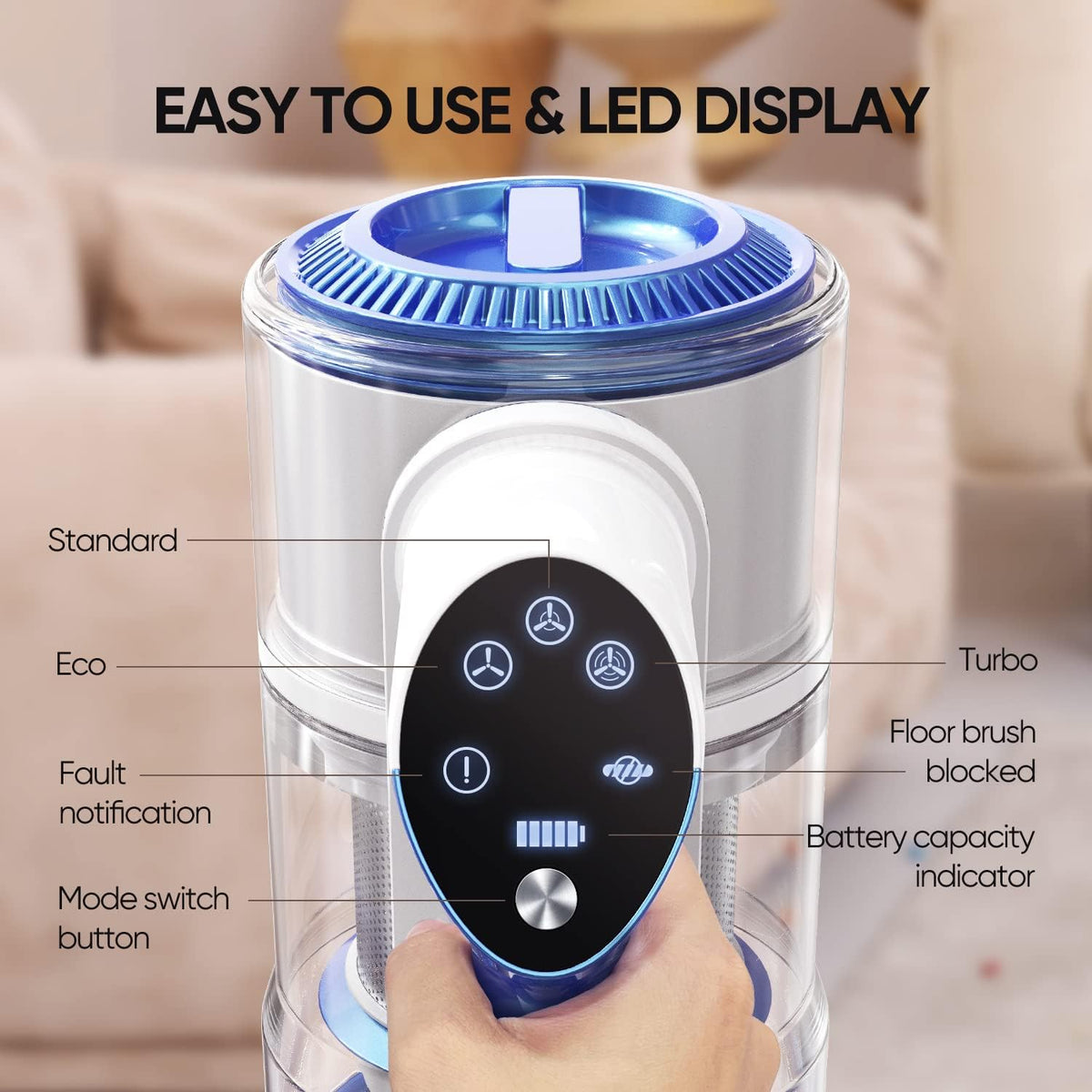 Cordless Stick Vacuum Cleaner 25KPa 320W 60mins Detachable Battery LED Headlights P383469