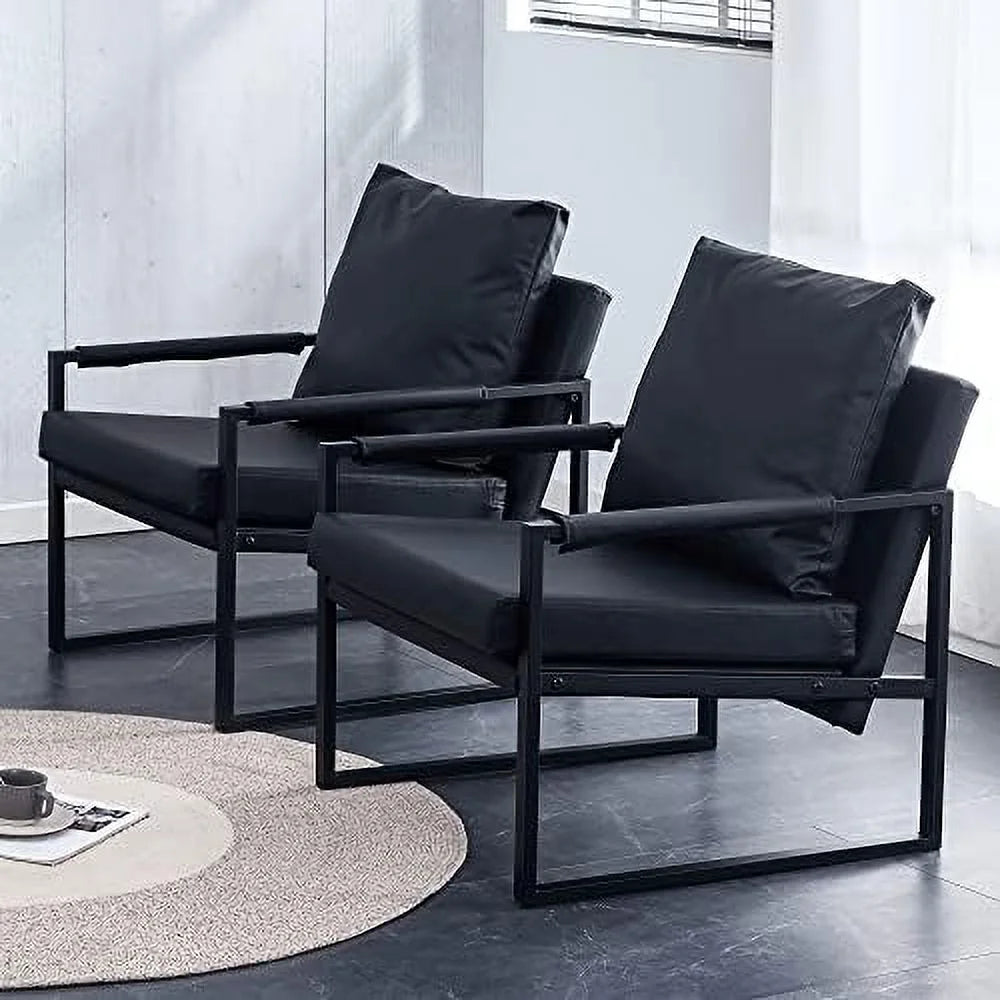 Black PU Leather Accent Arm Chair with Metal Frame F833