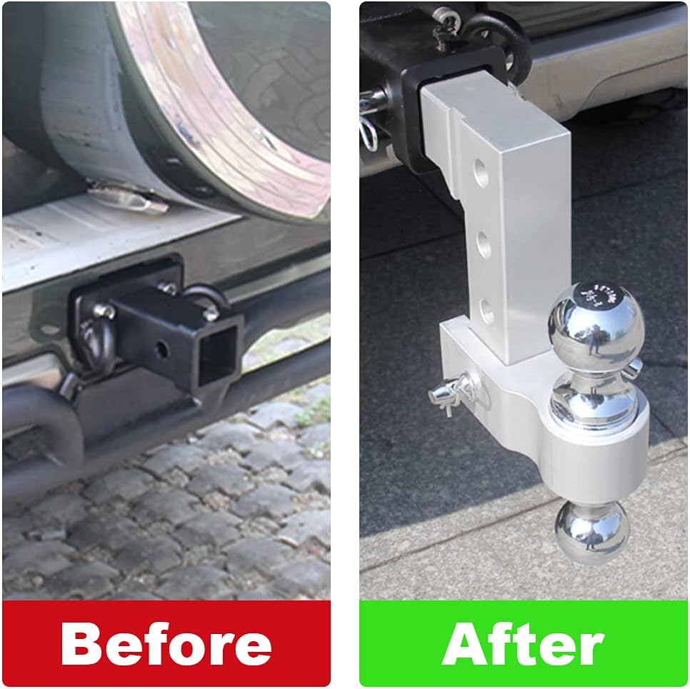 Adjustable Trailer Hitch, Aluminum Dual Ball Mount 6" Drop/Rise, 5,000 LBS Capacity E636
