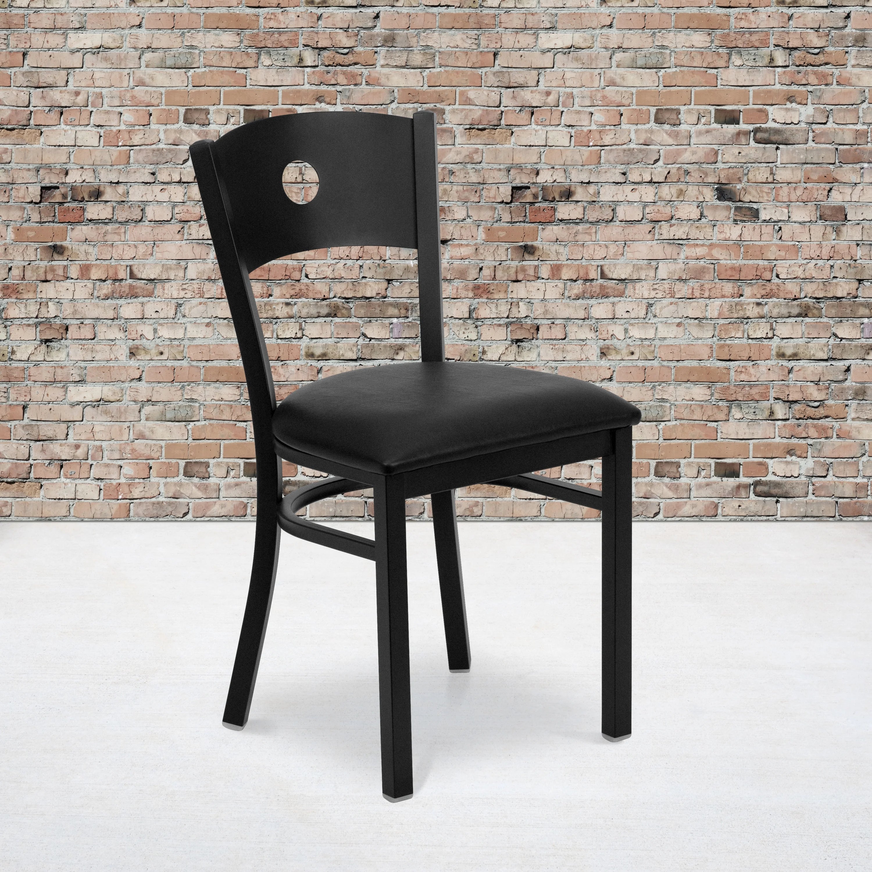 Black Circle Back Metal Restaurant Chair with Vinyl Seat L70201