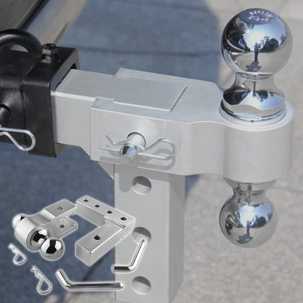 Adjustable Trailer Hitch, Aluminum Dual Ball Mount 6" Drop/Rise, 5,000 LBS Capacity E636