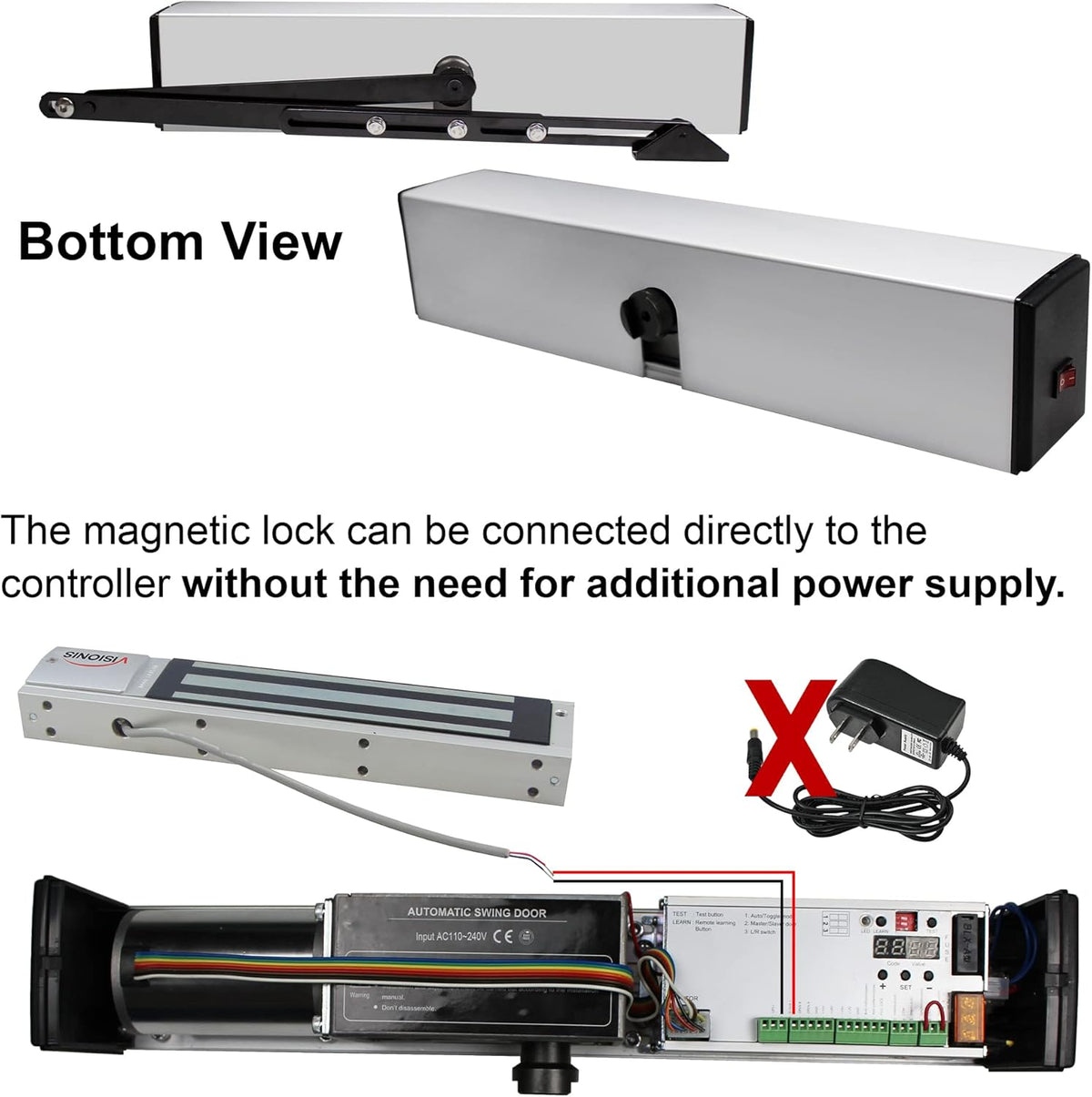 Slim Electric Automatic Door Opener with Built-in Receiver and 2 Wireless Remotes P74242