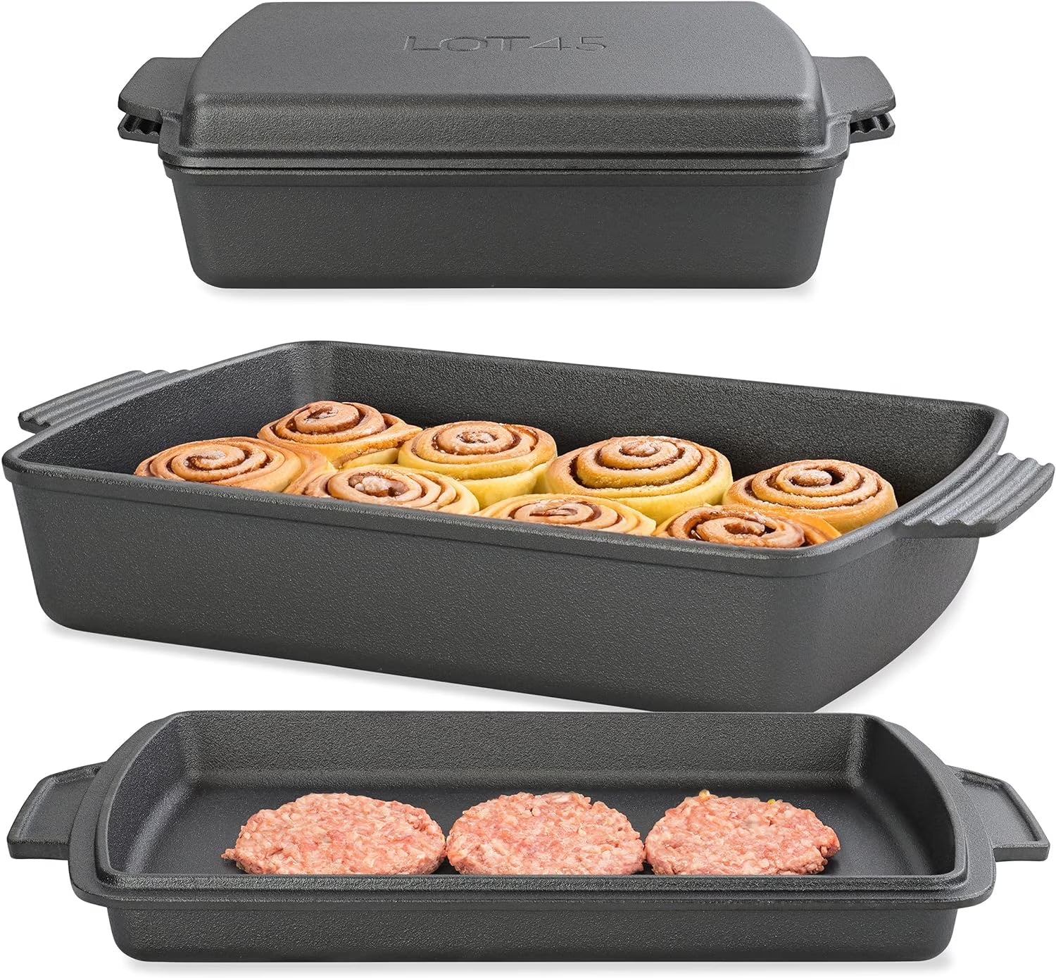 Cast Iron Casserole Dish With Lid 6 Quart Preseasoned 2 In 1 Cookware Set C67018