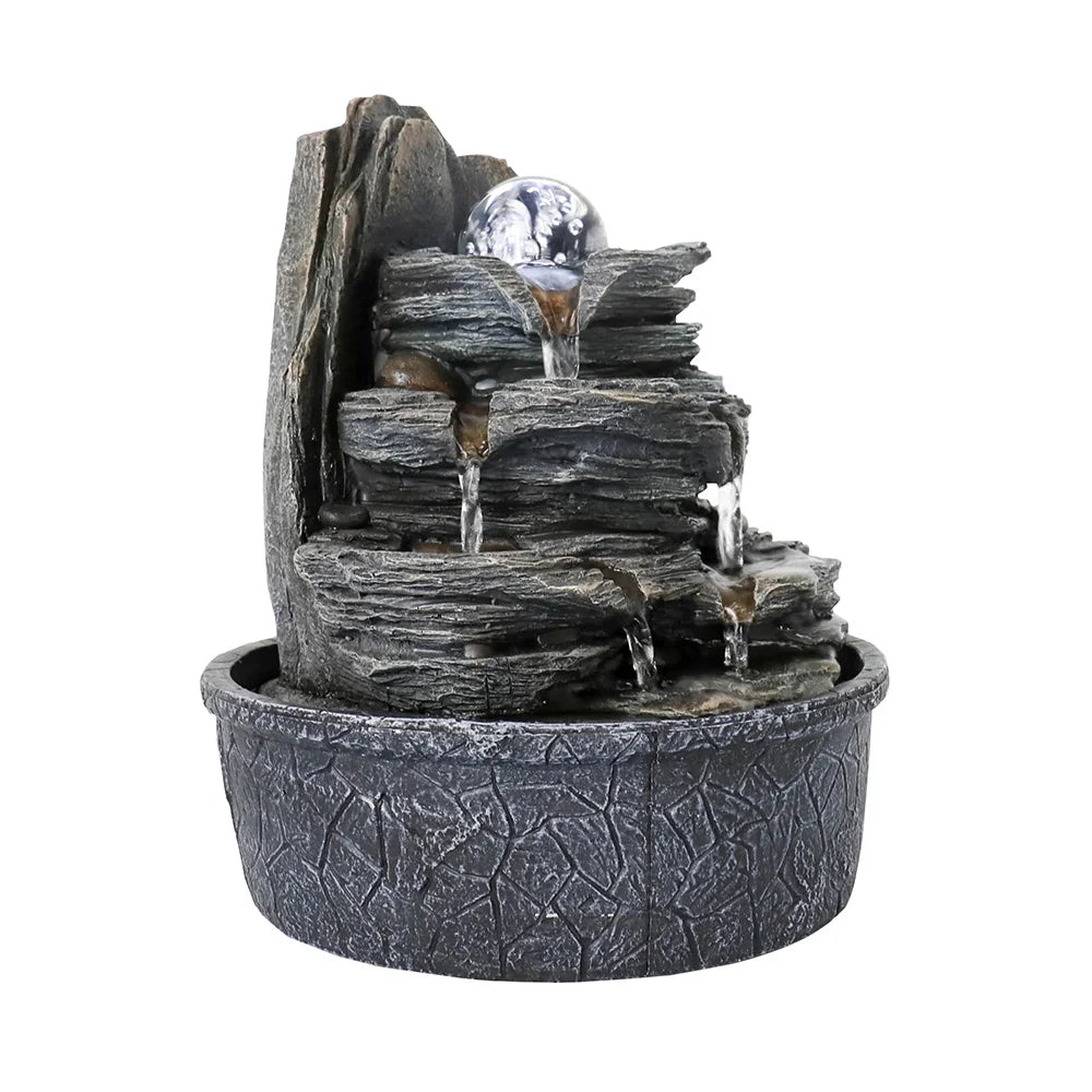 9.8'' Tabletop Water Fountain with LED Light, 4-Tiered Indoor Electric Resin Fountain H32012