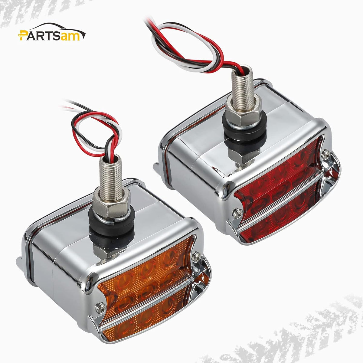 2Pcs Amber/Red 6 LED Double Face Rectangular Chrome Utility Lights S6028