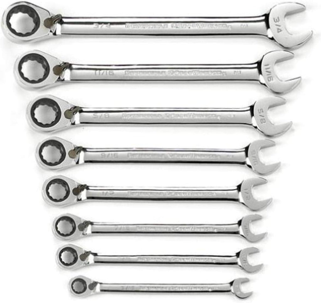 8 Pc. 12 Pt. Reversible Ratcheting Combination Wrench Set, Metric L80576