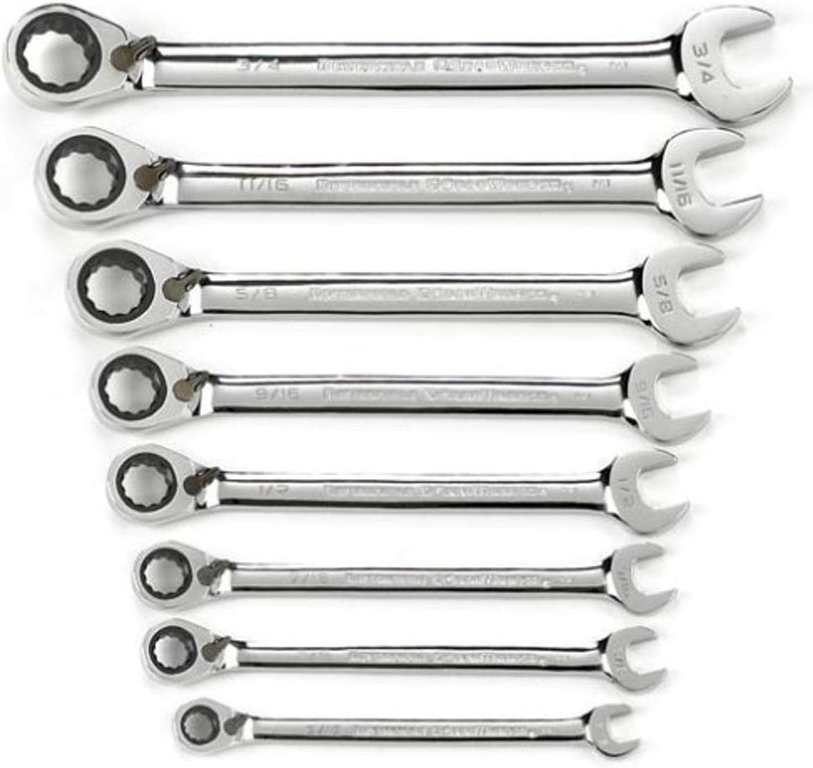 8 Pc. 12 Pt. Reversible Ratcheting Combination Wrench Set, Metric L80576