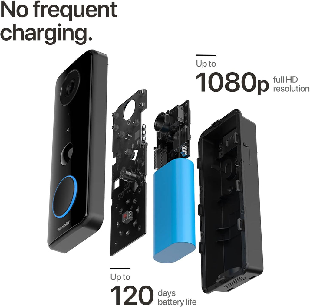 Black Wireless Video Doorbell Camera with Chime, 1080P, IP66 Waterproof G249