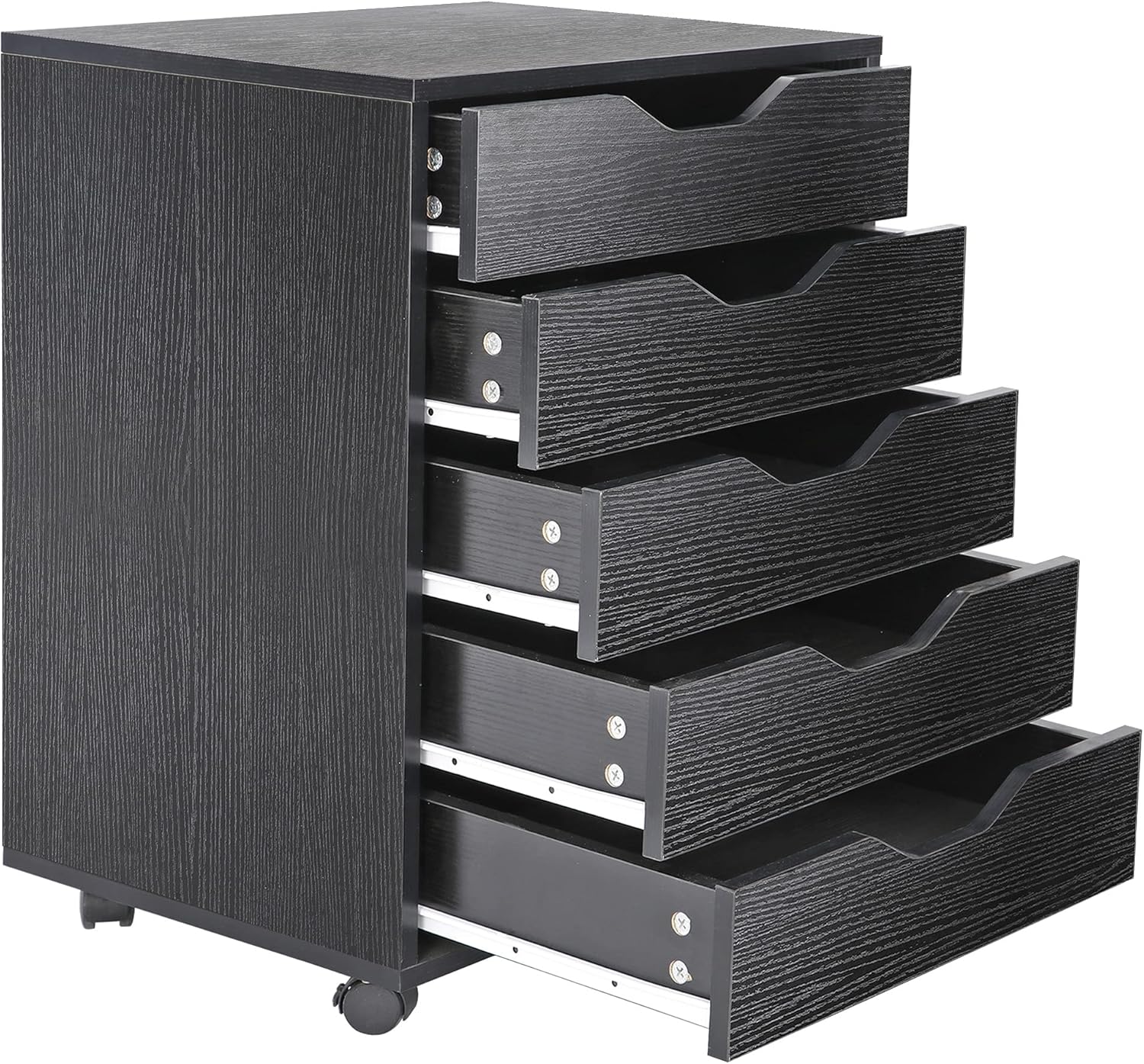 Black 5 Drawer Mobile Wood Filing Cabinet with Lockable Casters X7968