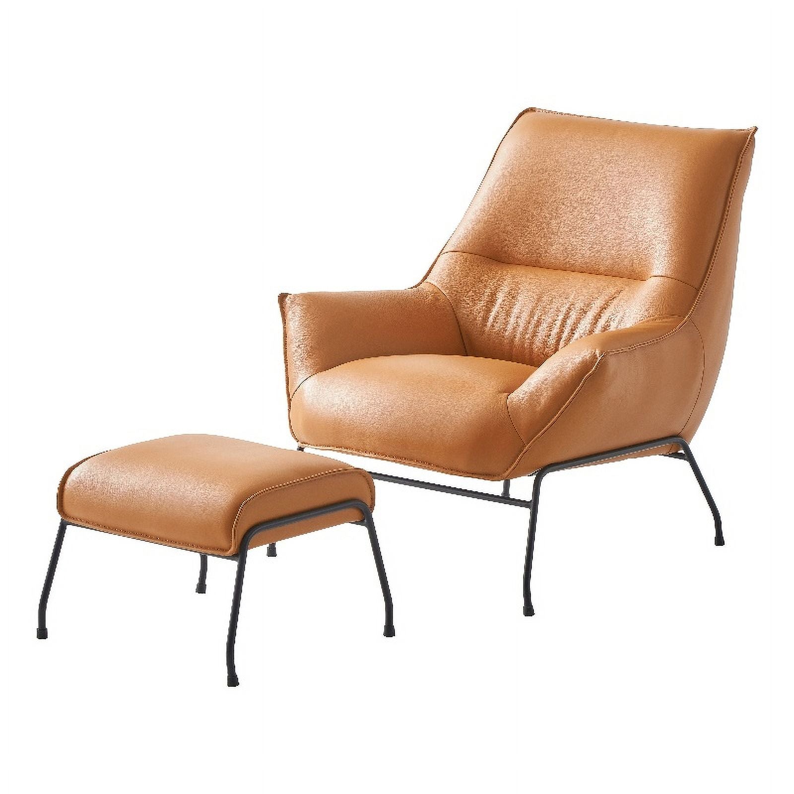 Tan Upholstered Leather Accent Chair and Ottoman C4425
