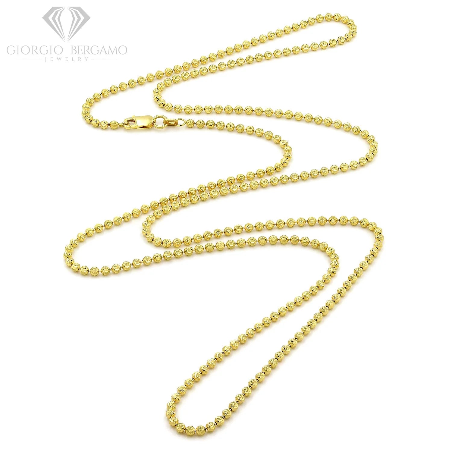 14K Yellow Gold 2.5mm Ball Bead Moon Cut Chain Necklace W532287