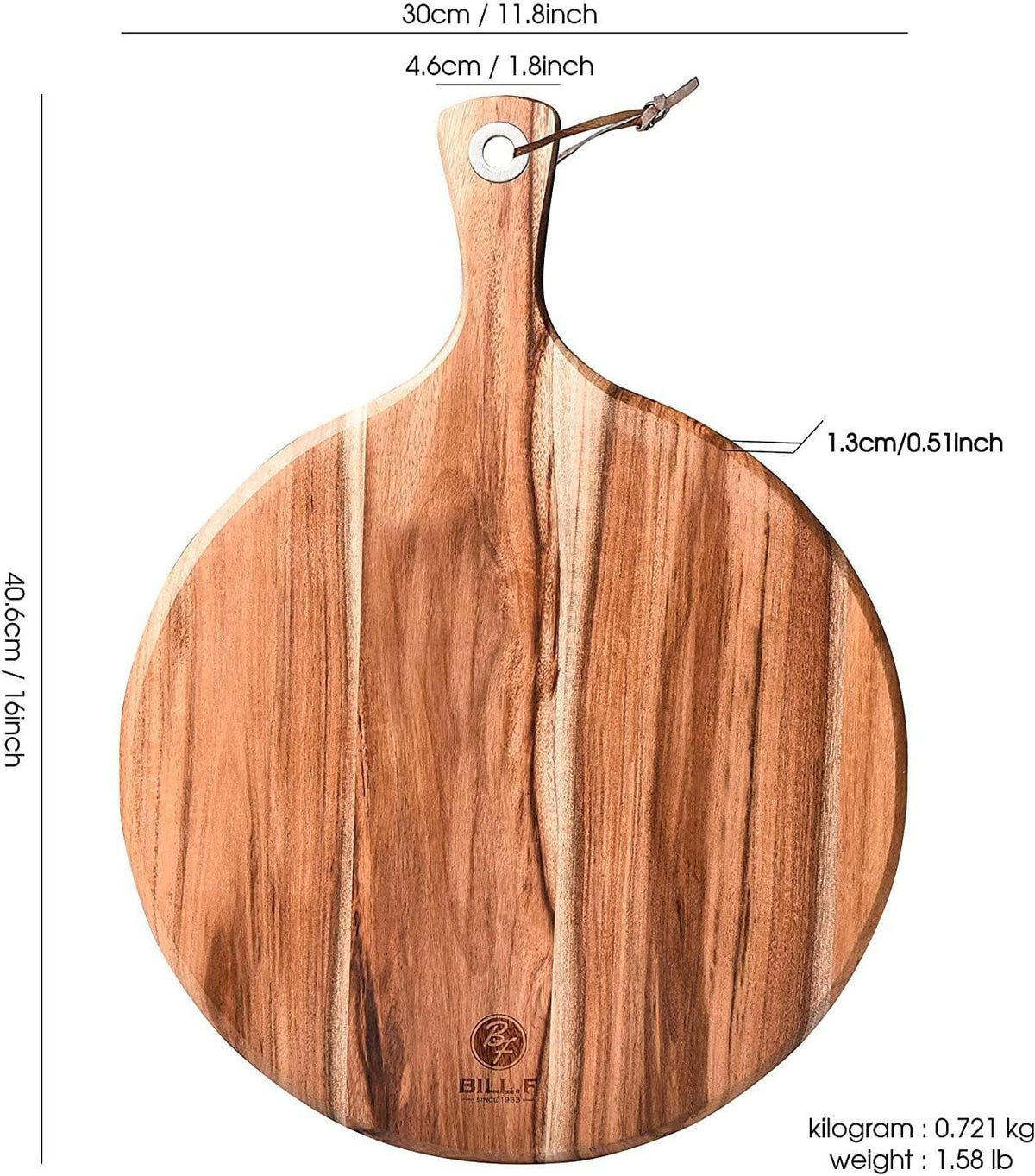 Acacia Wood Pizza Peel Cutting Board Cheese Paddle Board Bread and Crackers Platter with Handle 16 x 12 x 0.5 Inch Pack of 2 J8168