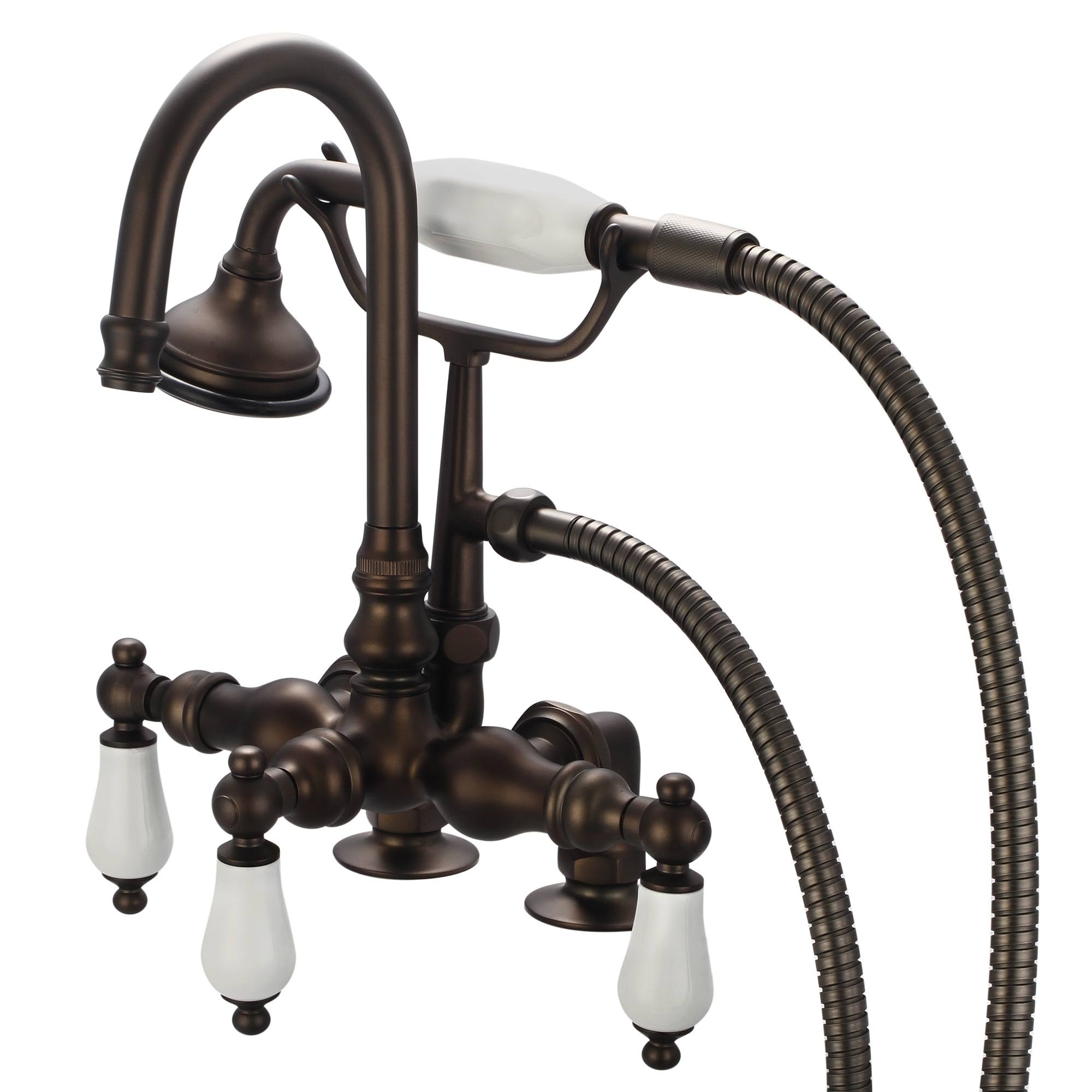 Center Deck Mount Tub Faucet with Gooseneck Spout and Handheld Shower X94154