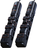 Rotating Outlet Surge Protector 2 Pack with 8 Outlets, Flat Plug, Long Cord, Black C29203