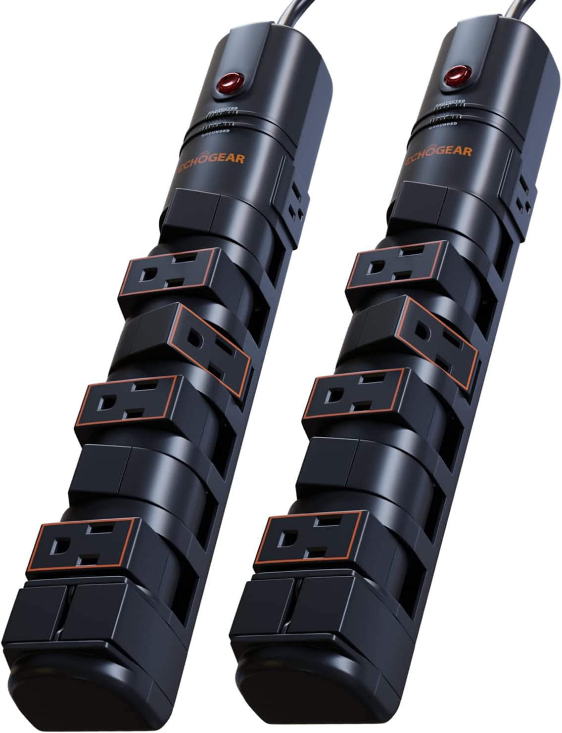 Rotating Outlet Surge Protector 2 Pack with 8 Outlets, Flat Plug, Long Cord, Black C29203