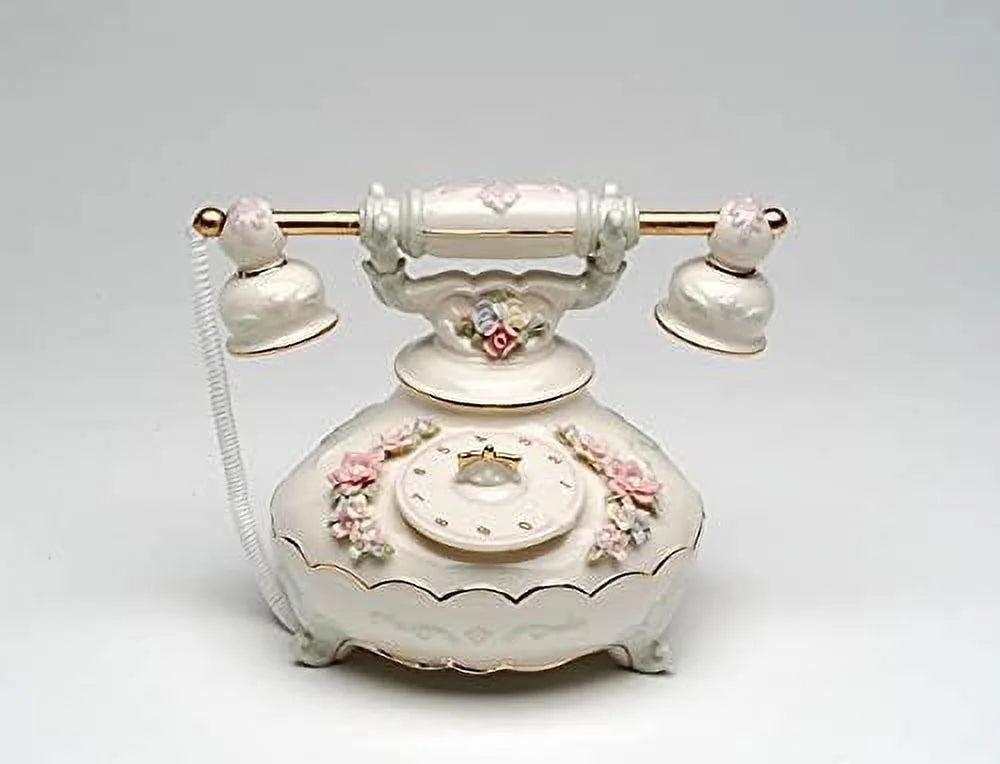 Fine Porcelain Antique Victorian Telephone Music Box Musical Figurine Y3548