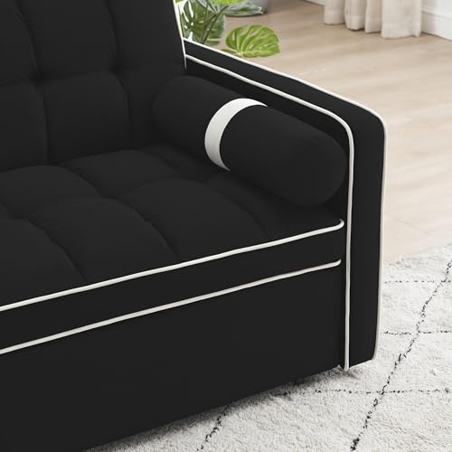 Beige Convertible Couch with Pullout Bed Sleeper Sofa Y518