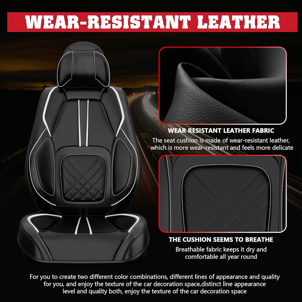 5PCS Water Proof Nappa Leather Car Seat Covers (Full Set, Black&White) U7406