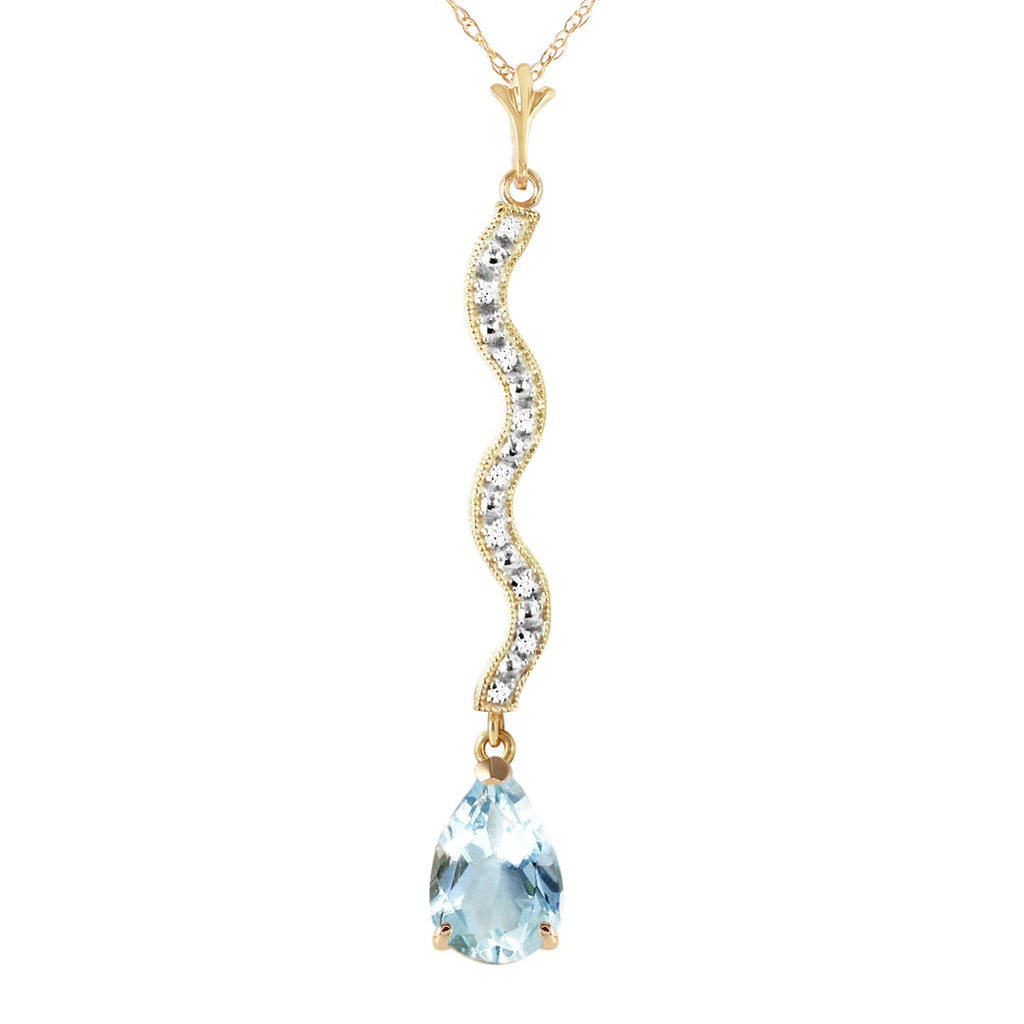 14k Solid Gold Necklace with Natural Diamonds and Pear-shaped Aquamarine Y3170