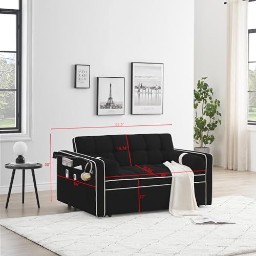 Beige Convertible Couch with Pullout Bed Sleeper Sofa Y518